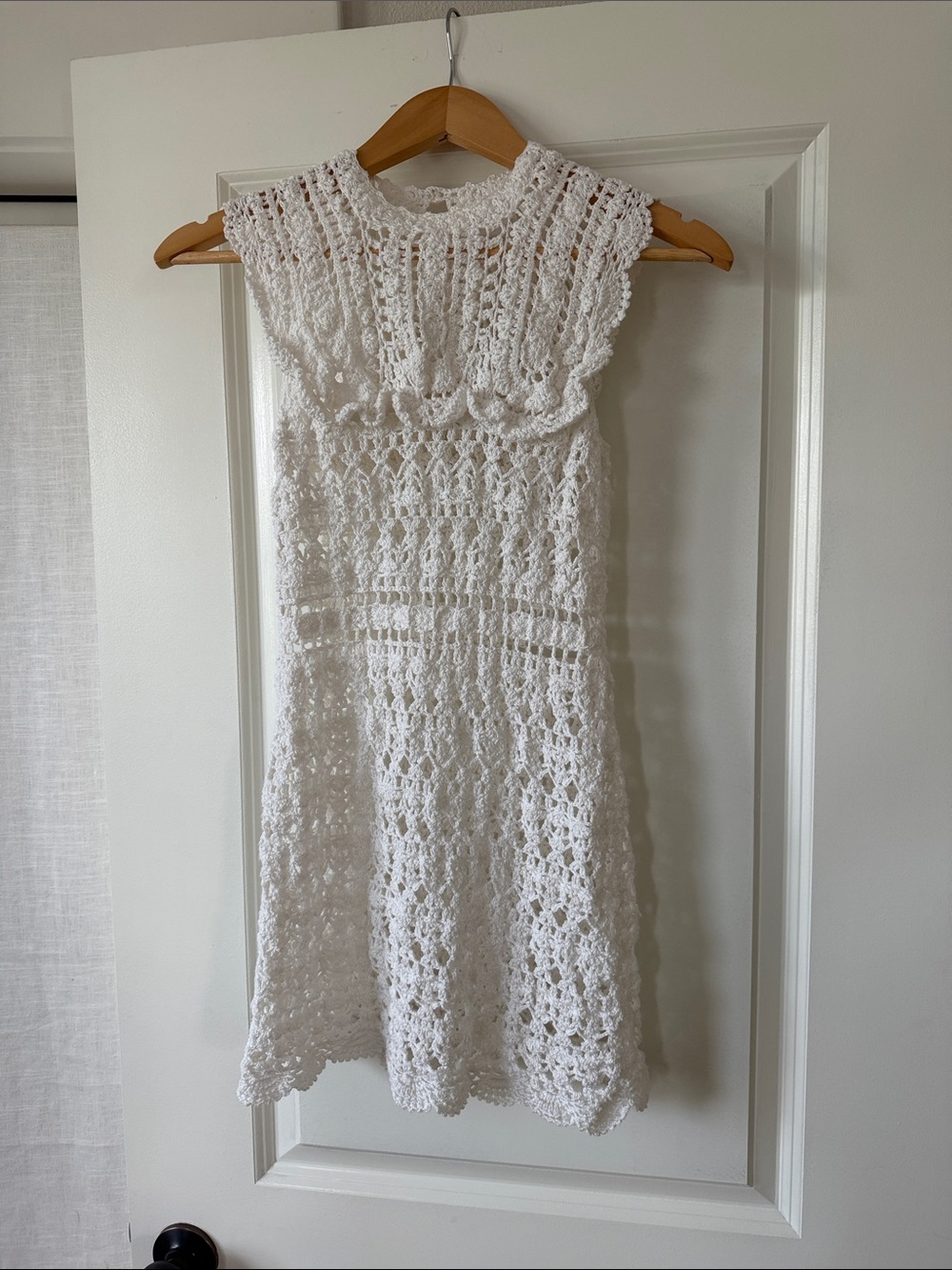 Anna Kosturova Hand-Crocheted White Sleeveless Mini Dress (Coverup)